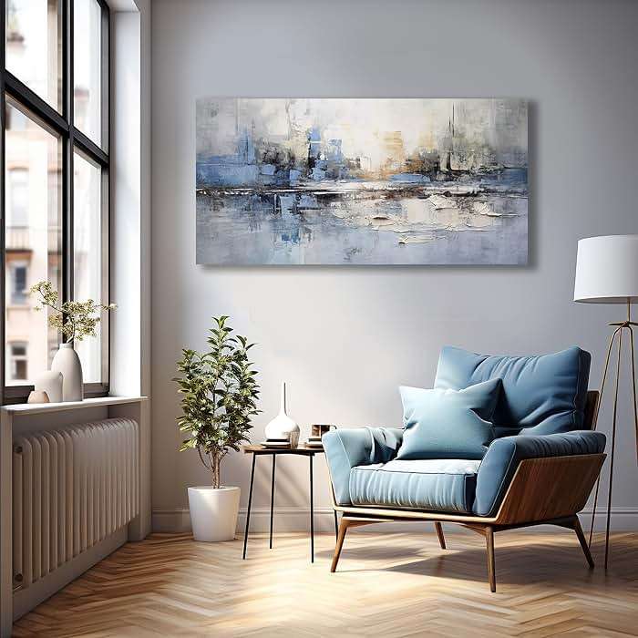 VHMING Abstract Wall Art Wall Decor Blue and Gray White Modern Canvas Wall Paintings Abstract Artwork for Living Room Bedroom Bathroom Office Home Decor Can Be Hung Directly 29"x 58" - Image 5