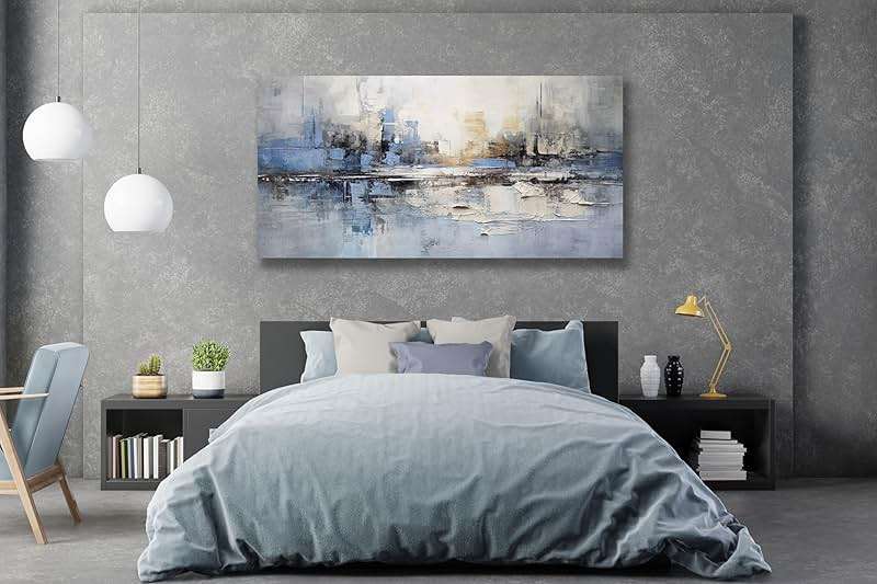 VHMING Abstract Wall Art Wall Decor Blue and Gray White Modern Canvas Wall Paintings Abstract Artwork for Living Room Bedroom Bathroom Office Home Decor Can Be Hung Directly 29"x 58" - Image 6