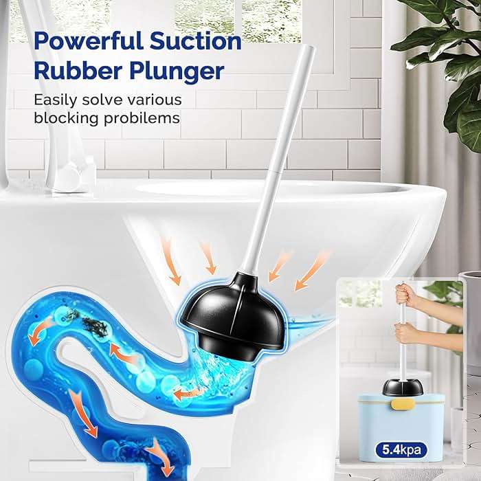 HAMITOR Toilet Plunger Bowl Brush Combo：Heavy Duty Rubber for Drain Clog Remover - Curved Design Bristles for Deep Cleaning Under Rim - Compact Bathroom Cleaning Tools for New Homet Essentials - White - Image 4