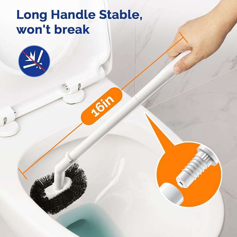 HAMITOR Toilet Plunger Bowl Brush Combo：Heavy Duty Rubber for Drain Clog Remover - Curved Design Bristles for Deep Cleaning Under Rim - Compact Bathroom Cleaning Tools for New Homet Essentials - White - Image 5