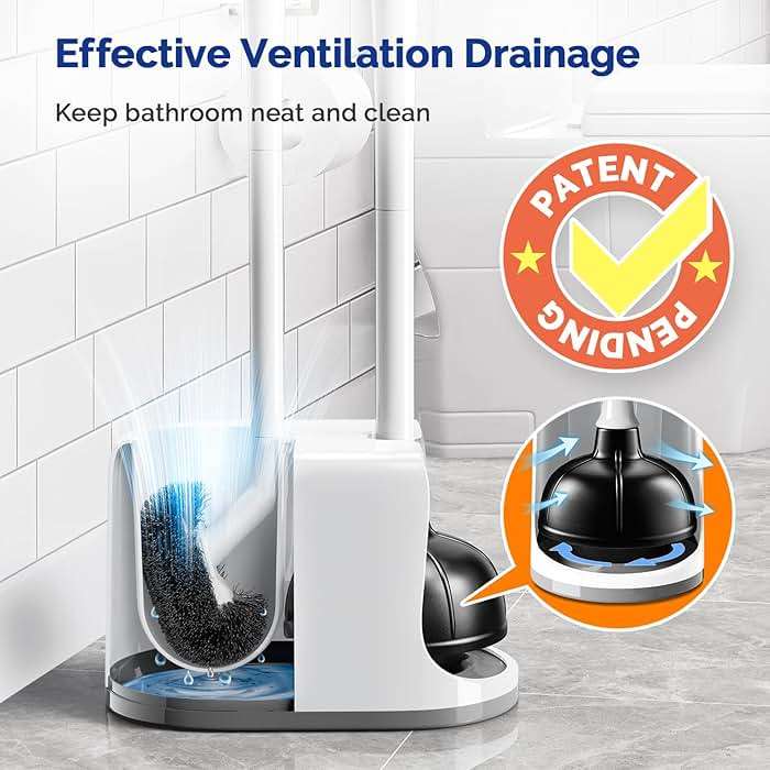 HAMITOR Toilet Plunger Bowl Brush Combo：Heavy Duty Rubber for Drain Clog Remover - Curved Design Bristles for Deep Cleaning Under Rim - Compact Bathroom Cleaning Tools for New Homet Essentials - White - Image 6