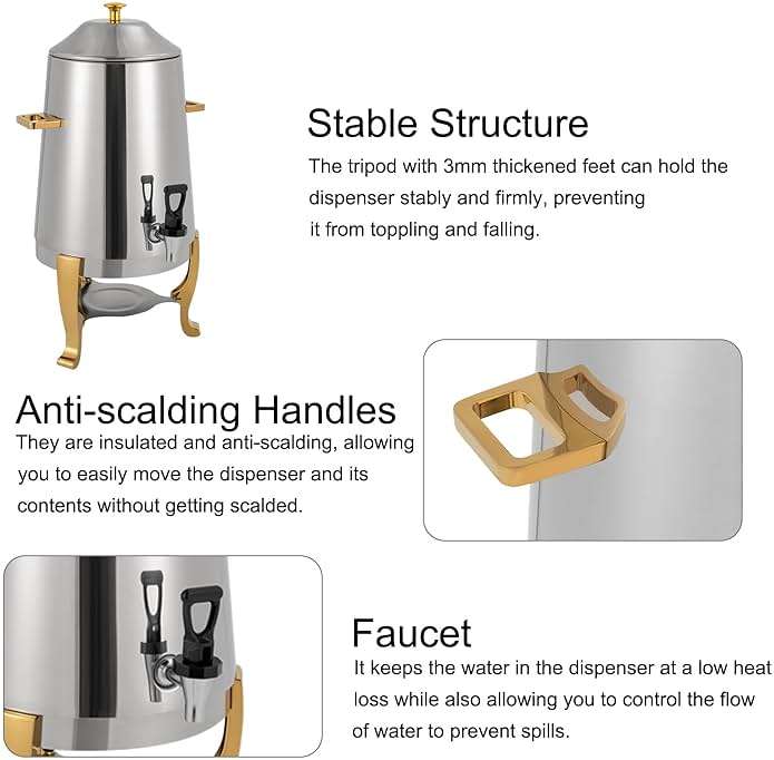 YIYIBYUS 3.5 Gallon Hot Beverage Dispenser, Stainless Steel Coffee Urn Chafer, Hot Drinks Dispenser for Milk Coffee Tea Water Juice - Parties Event Buffet Catering, Alcohol heating, Silver - Image 5