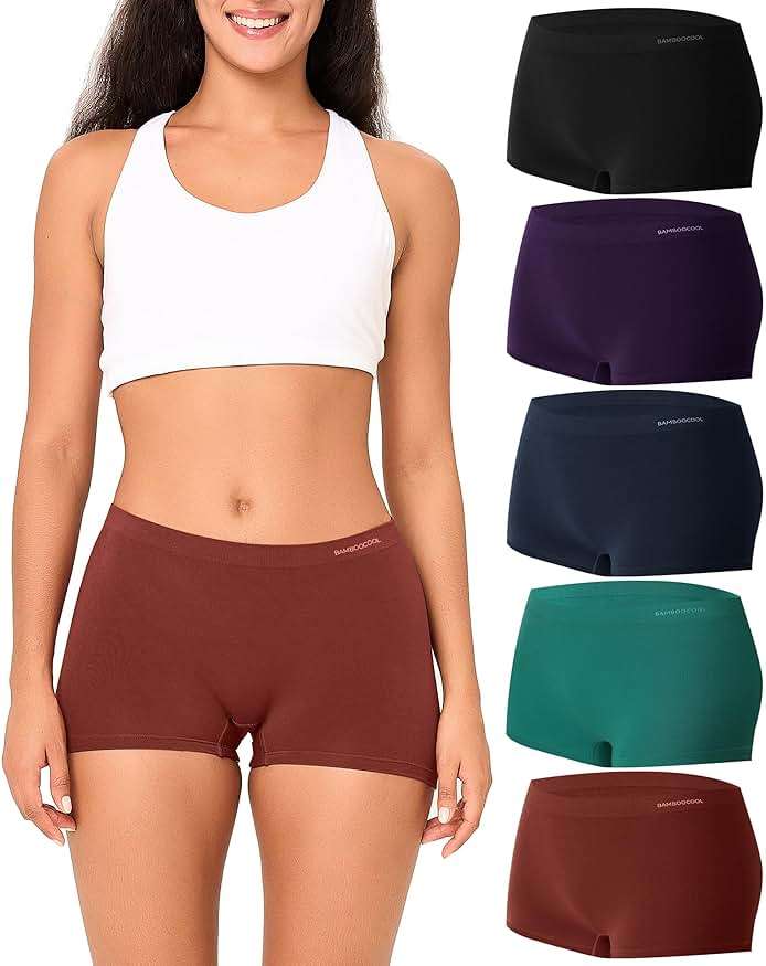 BAMBOO COOL Womens BoyShorts Underwear Seamless Boxer Briefs Mid Waist Full Coverage Moisture Wicking Ladies Panties 5 Pack - Image 1