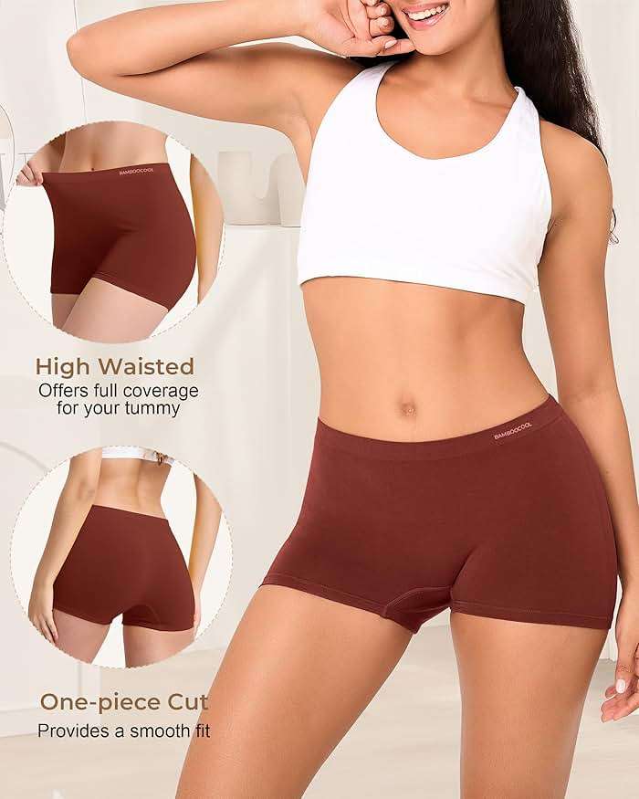 BAMBOO COOL Womens BoyShorts Underwear Seamless Boxer Briefs Mid Waist Full Coverage Moisture Wicking Ladies Panties 5 Pack - Image 3
