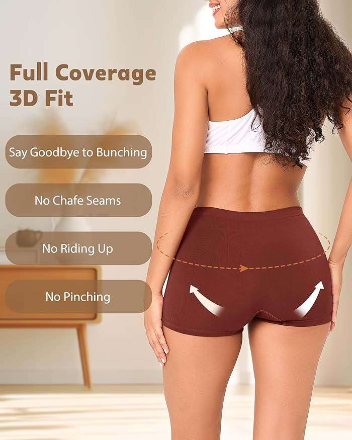 BAMBOO COOL Womens BoyShorts Underwear Seamless Boxer Briefs Mid Waist Full Coverage Moisture Wicking Ladies Panties 5 Pack - Image 4