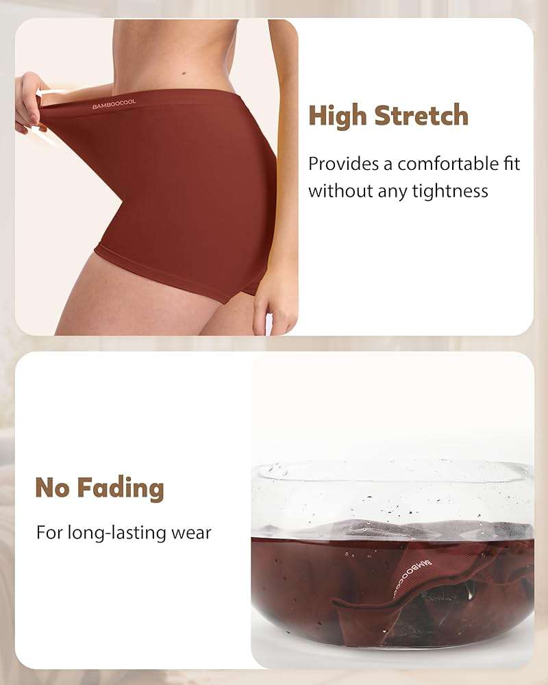 BAMBOO COOL Womens BoyShorts Underwear Seamless Boxer Briefs Mid Waist Full Coverage Moisture Wicking Ladies Panties 5 Pack - Image 6