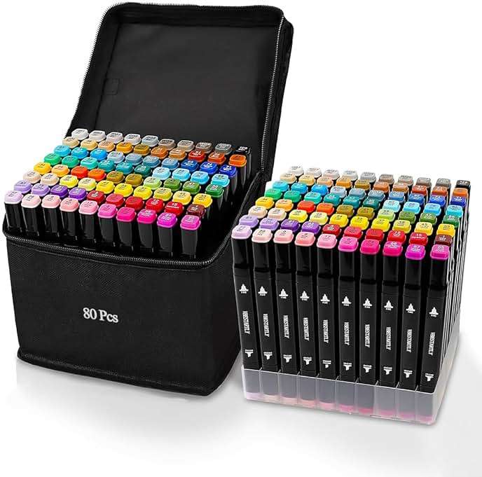 VBESTARTLY 80 Colors Alcohol Markers with Base, Permanent Dual Tip Art Markers for Adults Anime Coloring Sketch Illustrations Pefect for Gift- Refillable - Image 1