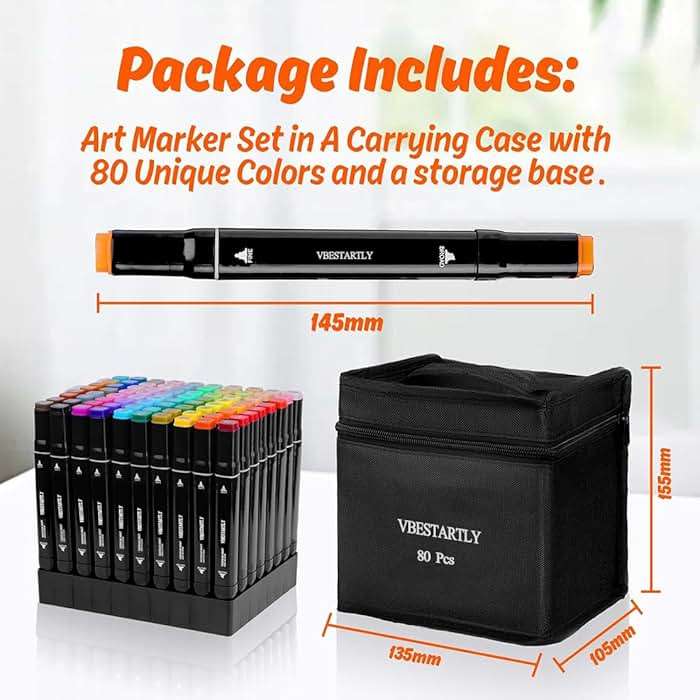 VBESTARTLY 80 Colors Alcohol Markers with Base, Permanent Dual Tip Art Markers for Adults Anime Coloring Sketch Illustrations Pefect for Gift- Refillable - Image 2