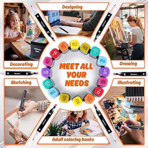 VBESTARTLY 80 Colors Alcohol Markers with Base, Permanent Dual Tip Art Markers for Adults Anime Coloring Sketch Illustrations Pefect for Gift- Refillable - Image 5