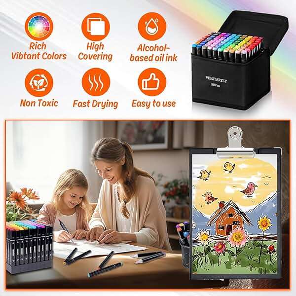 VBESTARTLY 80 Colors Alcohol Markers with Base, Permanent Dual Tip Art Markers for Adults Anime Coloring Sketch Illustrations Pefect for Gift- Refillable - Image 6