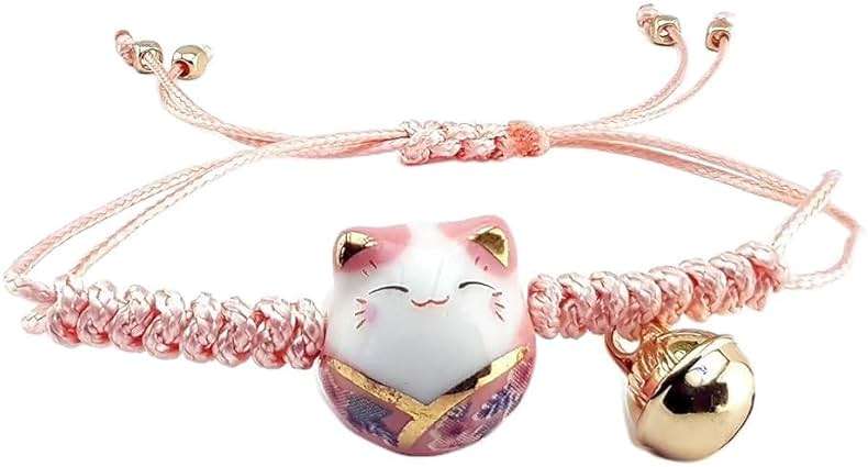PurYupearl Pink Lucky Cat Maneki Neko Bacelet Adjustable Ceramic Bead Girls Clothing, Shoes and Jewelry - Image 1