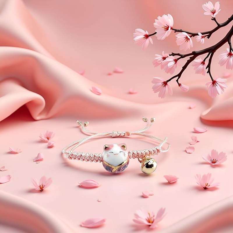 PurYupearl Pink Lucky Cat Maneki Neko Bacelet Adjustable Ceramic Bead Girls Clothing, Shoes and Jewelry - Image 3
