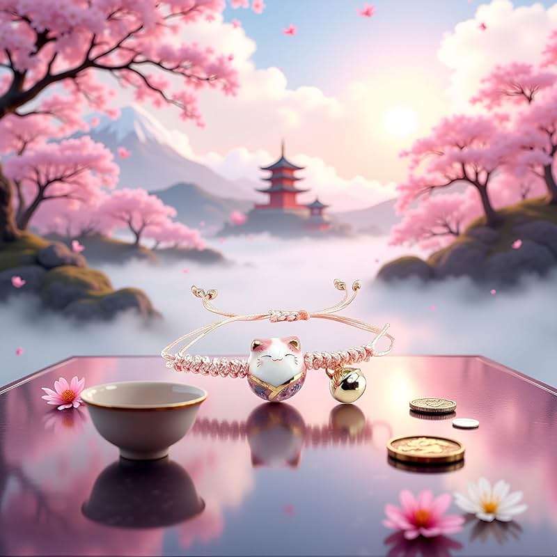 PurYupearl Pink Lucky Cat Maneki Neko Bacelet Adjustable Ceramic Bead Girls Clothing, Shoes and Jewelry - Image 8
