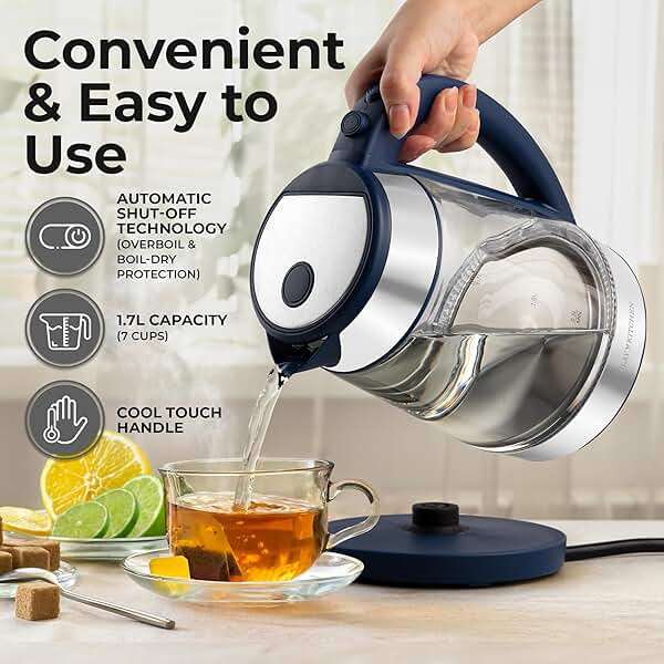 Zulay Kitchen Fast Boiling Electric Water Kettle - 1.7L, 1500W, Auto Shut-Off for Overboil & Boil Dry Protection, Cool-Touch Handle, 360° Base - Rapid Teapot Boiler For Coffee & Tea - Navy - Image 2