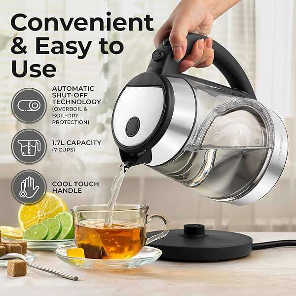 Zulay Kitchen Fast-Boiling Electric Kettle - 1.7L Hot Water Kettle 1500W With Auto Shut-Off - Water Boiler For Coffee & Tea - Boil-Dry Protection, Cool-Touch Handle, 360° Base - Black - Image 2