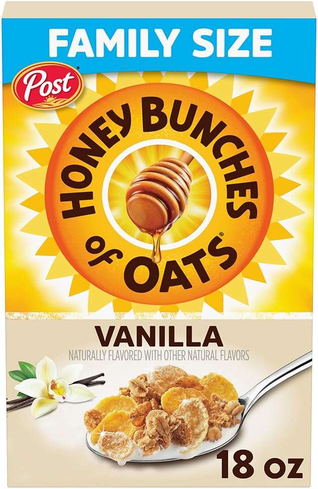 Honey Bunches of Oats Vanilla Cereal, Breakfast Cereal with Crunchy Oat and Granola Clusters, Family Size 18 oz Box - Image 1