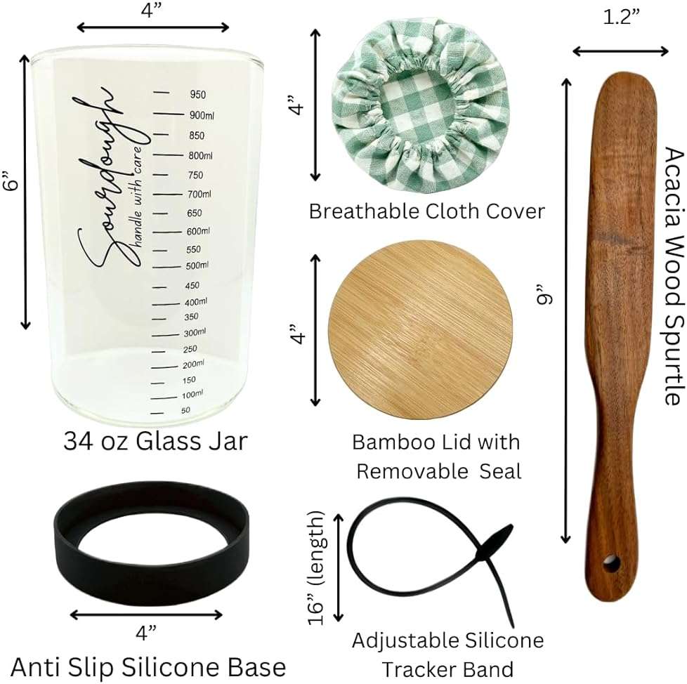 Sourdough Starter Kit - Sourdough Kit Includes Wooden Spurtle, Wide Mouth Jar w/ Bamboo Lid & More - Non-Slip Silicone Base Sourdough Bread Baking Supplies - Bread Making Kit for Beginners & Pros - Image 2