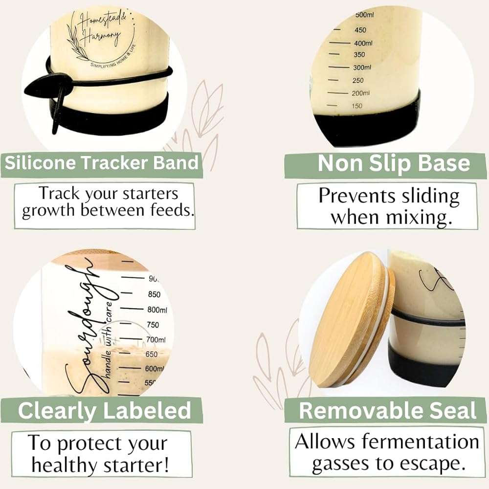 Sourdough Starter Kit - Sourdough Kit Includes Wooden Spurtle, Wide Mouth Jar w/ Bamboo Lid & More - Non-Slip Silicone Base Sourdough Bread Baking Supplies - Bread Making Kit for Beginners & Pros - Image 4