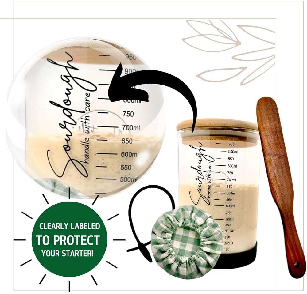 Sourdough Starter Kit - Sourdough Kit Includes Wooden Spurtle, Wide Mouth Jar w/ Bamboo Lid & More - Non-Slip Silicone Base Sourdough Bread Baking Supplies - Bread Making Kit for Beginners & Pros - Image 5