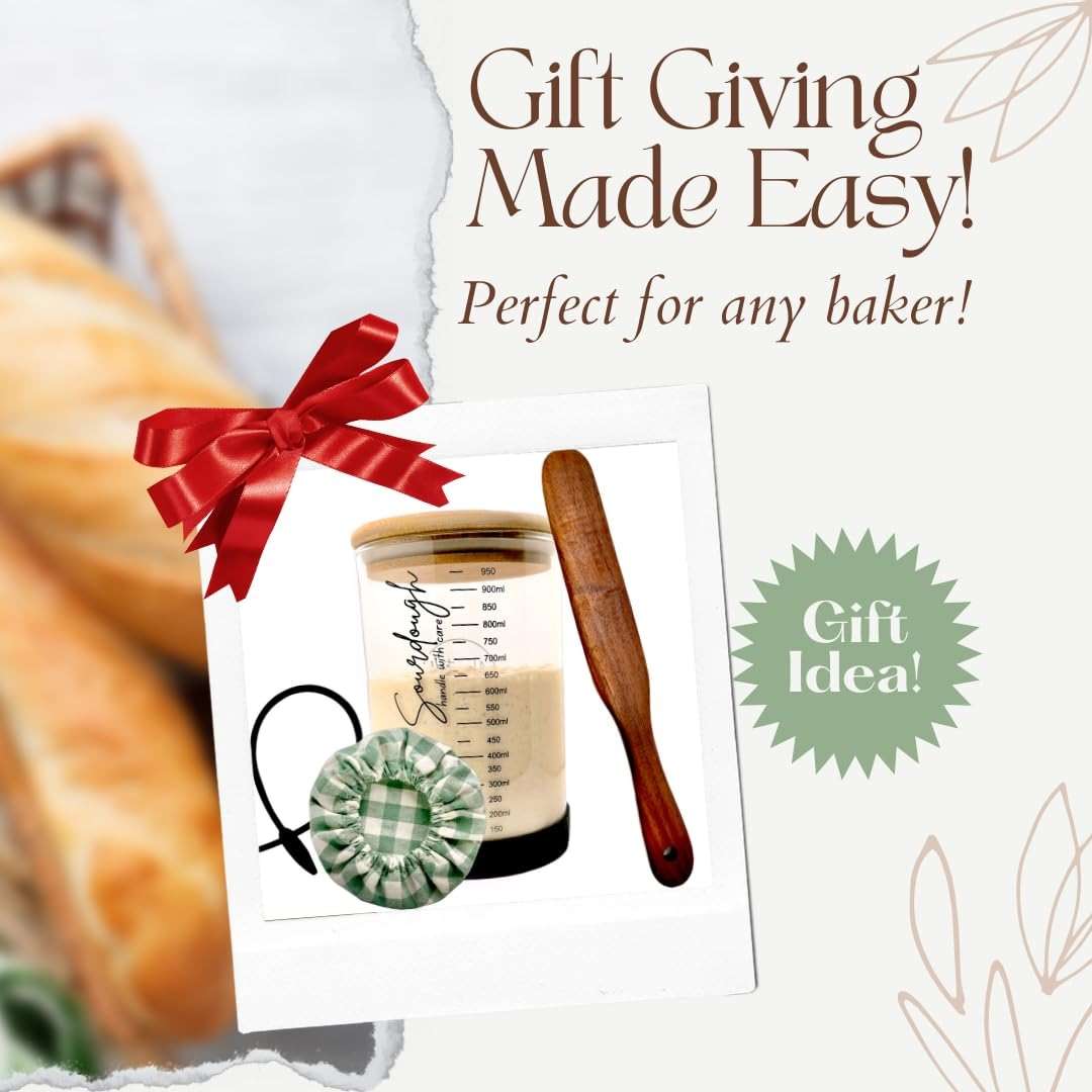 Sourdough Starter Kit - Sourdough Kit Includes Wooden Spurtle, Wide Mouth Jar w/ Bamboo Lid & More - Non-Slip Silicone Base Sourdough Bread Baking Supplies - Bread Making Kit for Beginners & Pros - Image 7