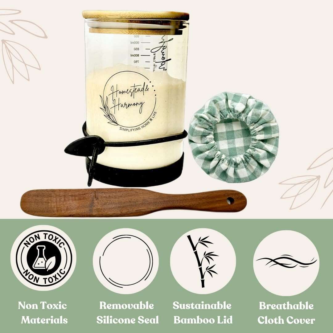 Sourdough Starter Kit - Sourdough Kit Includes Wooden Spurtle, Wide Mouth Jar w/ Bamboo Lid & More - Non-Slip Silicone Base Sourdough Bread Baking Supplies - Bread Making Kit for Beginners & Pros - Image 8