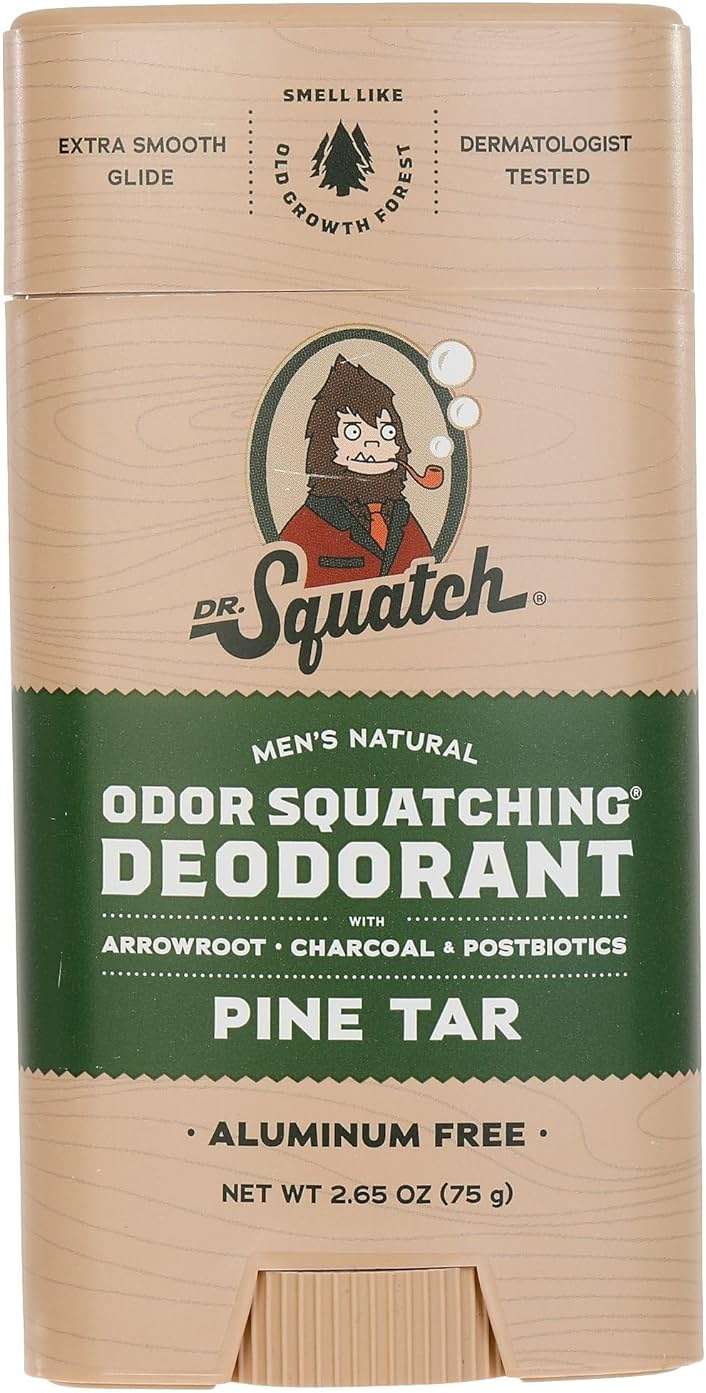 Dr. Squatch Natural Men’s Deodorant – Aluminum Free Natural Deodorant Men with Charcoal & Postbiotics for 72-Hour Odor Protection – Pine Tar, 2.65oz Stick - Image 1