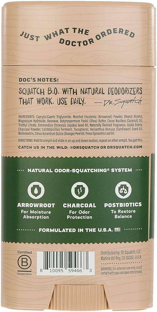 Dr. Squatch Natural Men’s Deodorant – Aluminum Free Natural Deodorant Men with Charcoal & Postbiotics for 72-Hour Odor Protection – Pine Tar, 2.65oz Stick - Image 2
