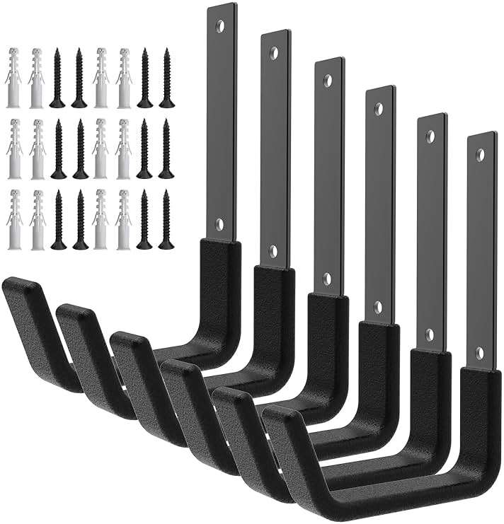 Heavy Duty Utility Hooks for Wall Mount, Garage Wall Hooks, Multi-Use Hose, Bike, Ladder, Chainsaw & Leaf Blower Hanger - 6 Medium (6 M) - Image 1