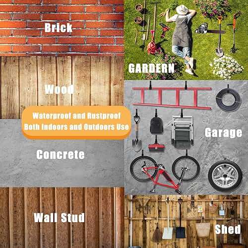 Heavy Duty Utility Hooks for Wall Mount, Garage Wall Hooks, Multi-Use Hose, Bike, Ladder, Chainsaw & Leaf Blower Hanger - 6 Medium (6 M) - Image 7