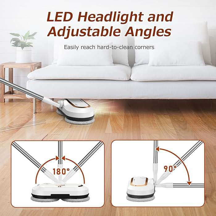 Electric Mop, AlfaBot S2 Cordless Spin Mop for Floor Cleaning, with LED Headlight and Sprayer/400ML Big Tank/60 Mins Runtime, Lightweight Floor Scrubber for Hardwood Floors, Tile, Laminate - Image 4
