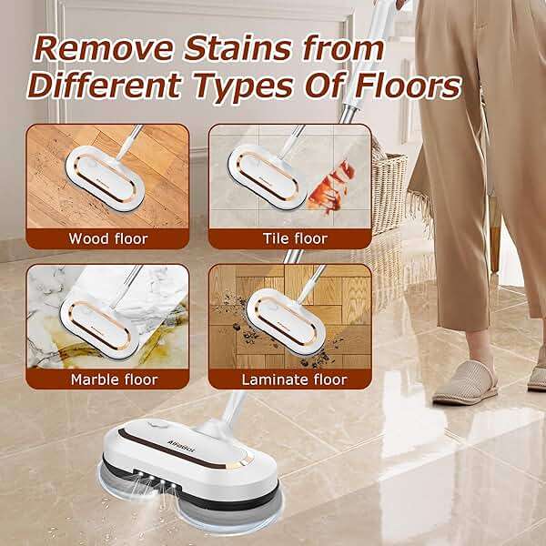 Electric Mop, AlfaBot S2 Cordless Spin Mop for Floor Cleaning, with LED Headlight and Sprayer/400ML Big Tank/60 Mins Runtime, Lightweight Floor Scrubber for Hardwood Floors, Tile, Laminate - Image 5