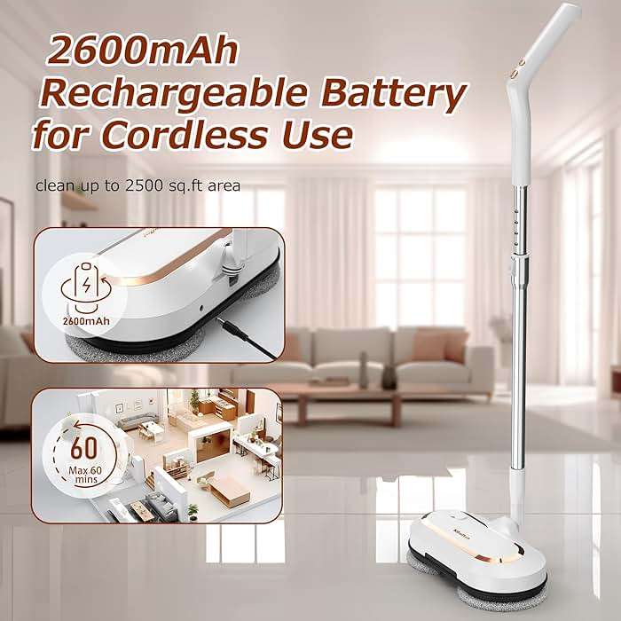 Electric Mop, AlfaBot S2 Cordless Spin Mop for Floor Cleaning, with LED Headlight and Sprayer/400ML Big Tank/60 Mins Runtime, Lightweight Floor Scrubber for Hardwood Floors, Tile, Laminate - Image 6