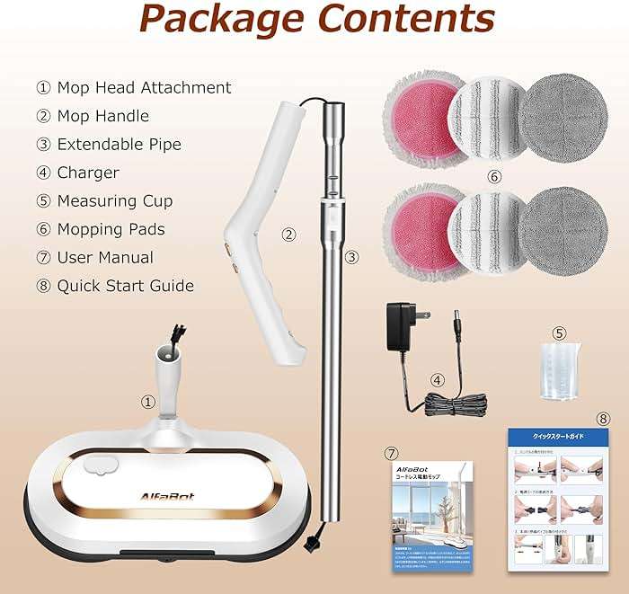 Electric Mop, AlfaBot S2 Cordless Spin Mop for Floor Cleaning, with LED Headlight and Sprayer/400ML Big Tank/60 Mins Runtime, Lightweight Floor Scrubber for Hardwood Floors, Tile, Laminate - Image 7