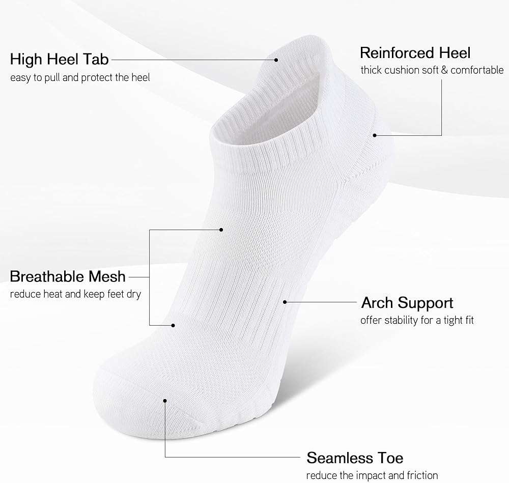Uporee Low Cut Athletic Ankle Socks - Cushioned, Soft & Breathable, Anti-Blister Tab, 6 Pairs Men & Women - Image 2