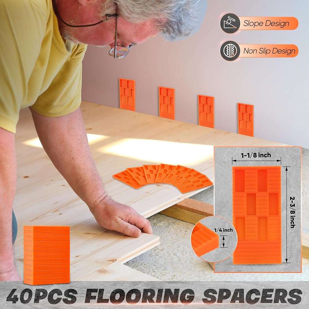 Saker Laminate Flooring Tools, 65-Piece Wood Flooring Installation Kit with 60 Flooring Spacers,Tapping Block with Handle, Pull Bar, 10”Contour Gauge, Rubber Mallet, Tape Measure - Image 7
