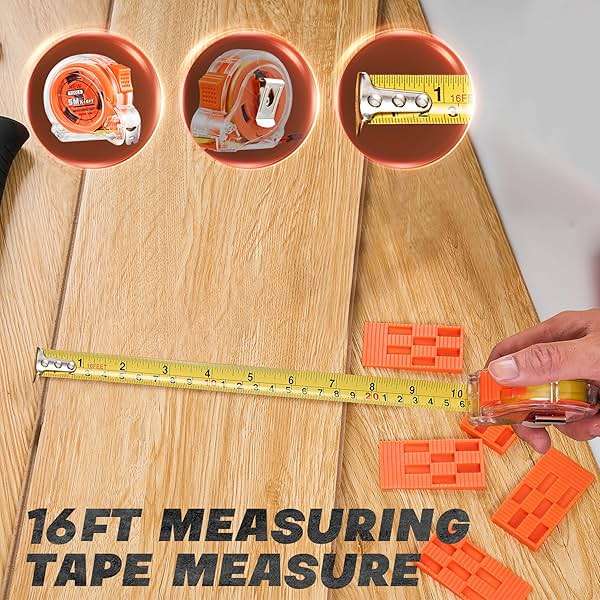 Saker Laminate Flooring Tools, 65-Piece Wood Flooring Installation Kit with 60 Flooring Spacers,Tapping Block with Handle, Pull Bar, 10”Contour Gauge, Rubber Mallet, Tape Measure - Image 9