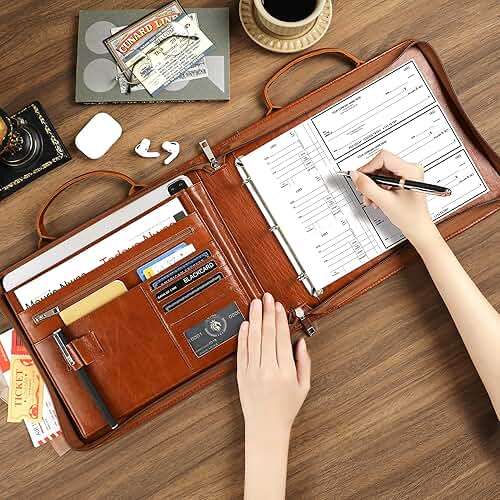 3 Ring Check Binder for 3 on a Page 9" x11 1/4" Check Holder, Zippered Business Checkbook Holder, 3 Ring Check Book Binder for Business Checks, Fit 3 & 9 Holes Check - Oil Brown - Image 2