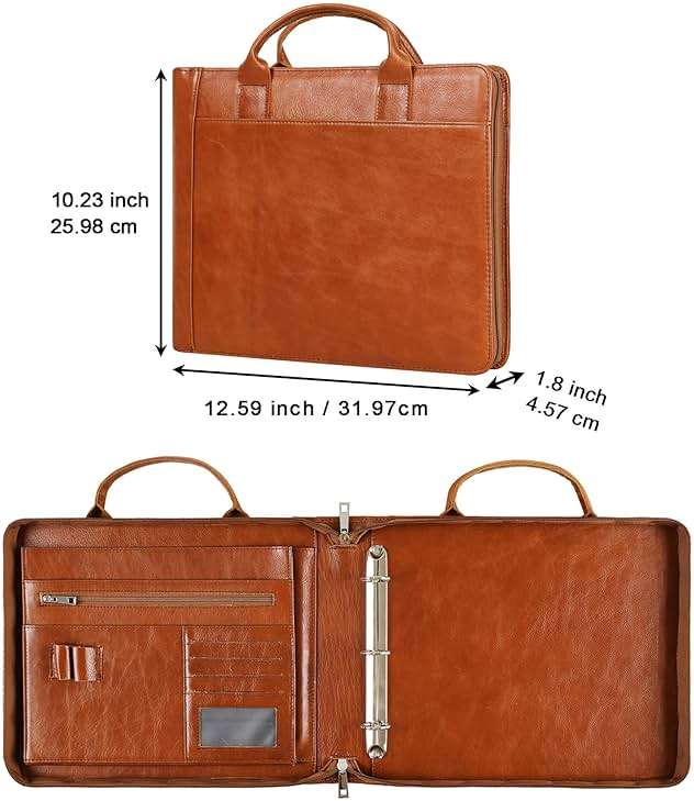 3 Ring Check Binder for 3 on a Page 9" x11 1/4" Check Holder, Zippered Business Checkbook Holder, 3 Ring Check Book Binder for Business Checks, Fit 3 & 9 Holes Check - Oil Brown - Image 3
