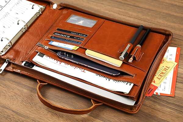 3 Ring Check Binder for 3 on a Page 9" x11 1/4" Check Holder, Zippered Business Checkbook Holder, 3 Ring Check Book Binder for Business Checks, Fit 3 & 9 Holes Check - Oil Brown - Image 5