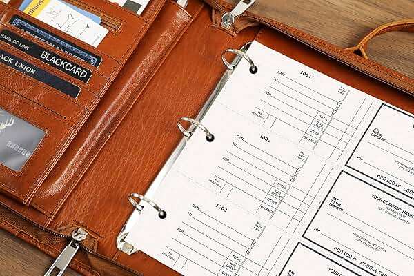 3 Ring Check Binder for 3 on a Page 9" x11 1/4" Check Holder, Zippered Business Checkbook Holder, 3 Ring Check Book Binder for Business Checks, Fit 3 & 9 Holes Check - Oil Brown - Image 6