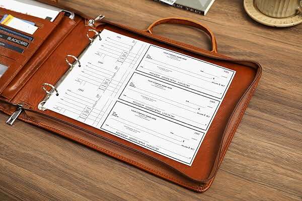 3 Ring Check Binder for 3 on a Page 9" x11 1/4" Check Holder, Zippered Business Checkbook Holder, 3 Ring Check Book Binder for Business Checks, Fit 3 & 9 Holes Check - Oil Brown - Image 7