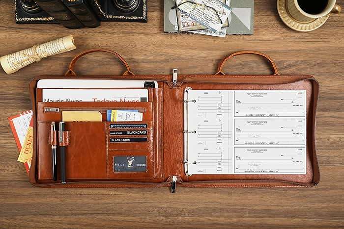 3 Ring Check Binder for 3 on a Page 9" x11 1/4" Check Holder, Zippered Business Checkbook Holder, 3 Ring Check Book Binder for Business Checks, Fit 3 & 9 Holes Check - Oil Brown - Image 8