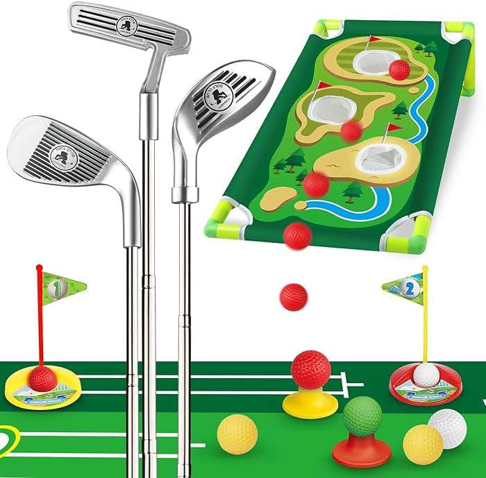 Letapapa Toddler Golf Set, Golf Clubs Length Adjustable with Mat & Golf Cornhole, Upgraded Kids Golf Clubs with 8 Balls, Indoor & Outdoor Sports Toys Birthday Gifts for 3 4 5 6 Years Old Boys Girls - Image 1
