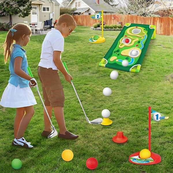 Letapapa Toddler Golf Set, Golf Clubs Length Adjustable with Mat & Golf Cornhole, Upgraded Kids Golf Clubs with 8 Balls, Indoor & Outdoor Sports Toys Birthday Gifts for 3 4 5 6 Years Old Boys Girls - Image 2