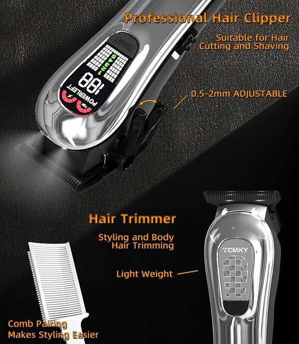 TCMKY Hair Clippers for Men, Professional Clippers and Trimmers Set, Cordless Clippers for Hair Cutting, Beard Trimmer, Barber Clippers, Rechargeable Electric Shaver - Image 2