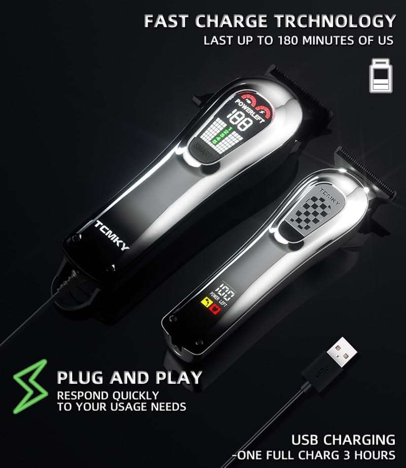 TCMKY Hair Clippers for Men, Professional Clippers and Trimmers Set, Cordless Clippers for Hair Cutting, Beard Trimmer, Barber Clippers, Rechargeable Electric Shaver - Image 3