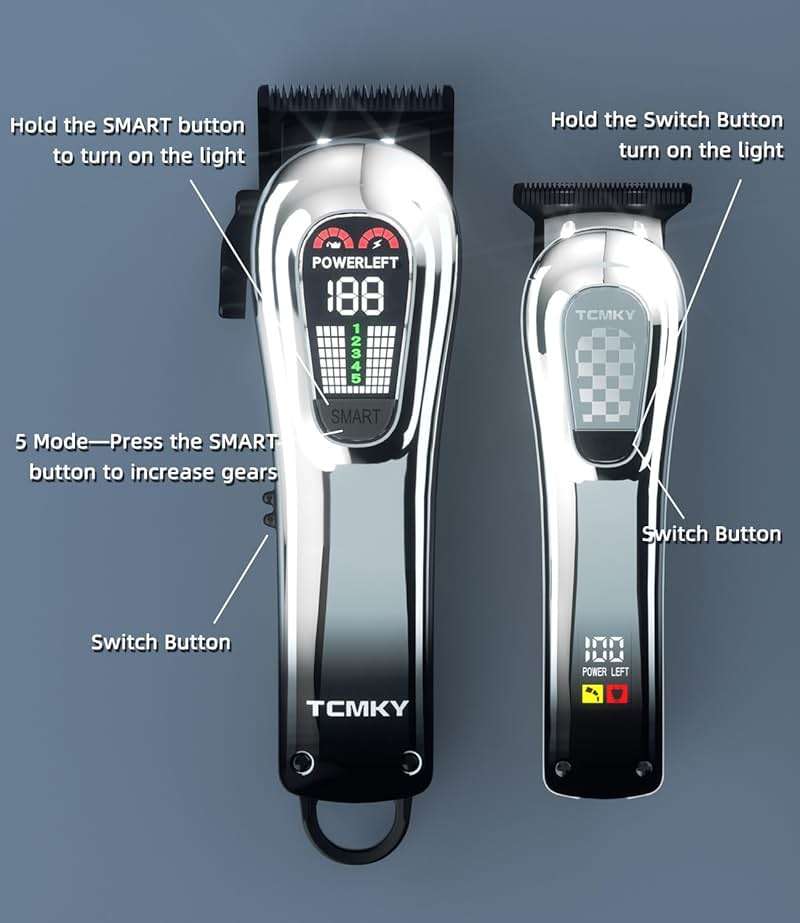 TCMKY Hair Clippers for Men, Professional Clippers and Trimmers Set, Cordless Clippers for Hair Cutting, Beard Trimmer, Barber Clippers, Rechargeable Electric Shaver - Image 5