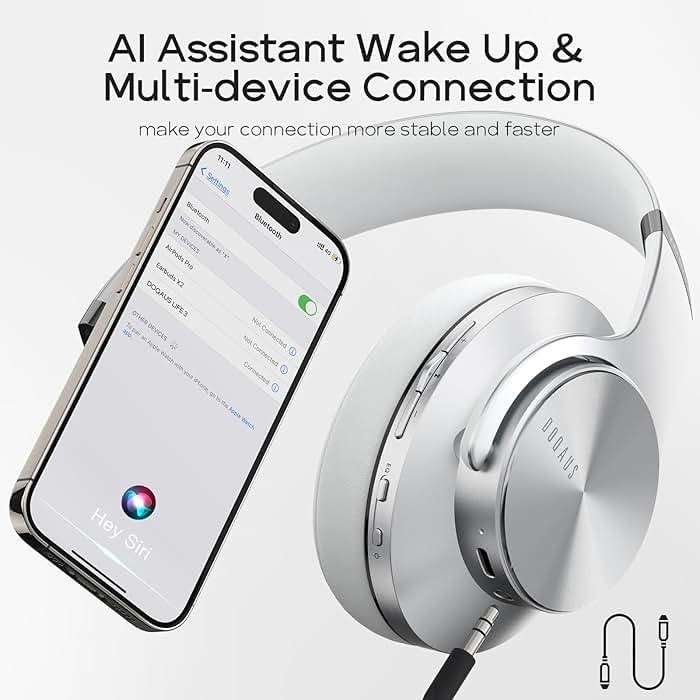 DOQAUS Bluetooth Headphones Over Ear, 90H Playtime, 3 EQ Modes, HiFi Audio, ENC Mic, Reinforced Durable Frame & Soft Earpads for Extended Wear, Phone, PC, Travel - Image 5