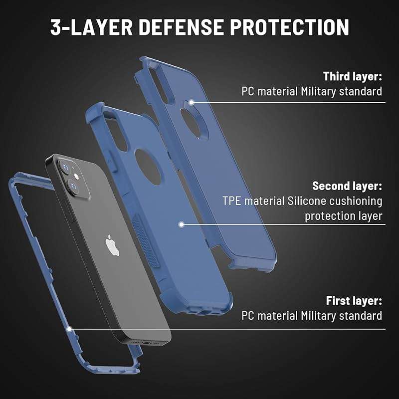 X-belmox for iPhone XR Case [Dropproof] [Shockproof] 3-Layers Heavy Duty Drop Protection Case Cover for iPhone XR 6.1 Inch with Tempered Glass Screen Protector, Blue Rugged XR Phone Case - Sea Blue - Image 2