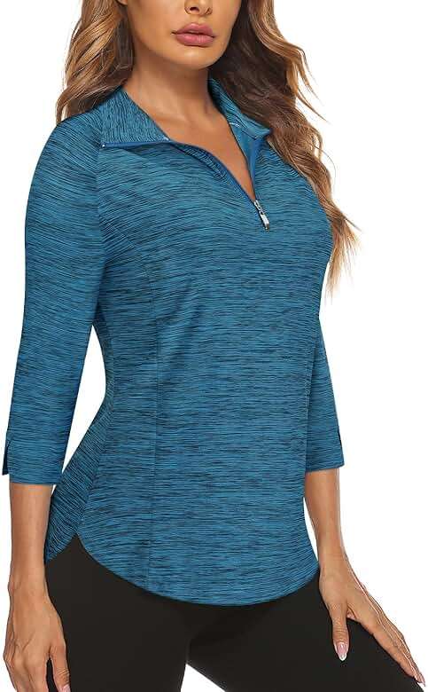 Cucuchy Style Womens Golf Shirt 3/4 Sleeve Quarter Zip Workout Tennis Tops Quick Dry UPF 50+ Shirts - Image 1